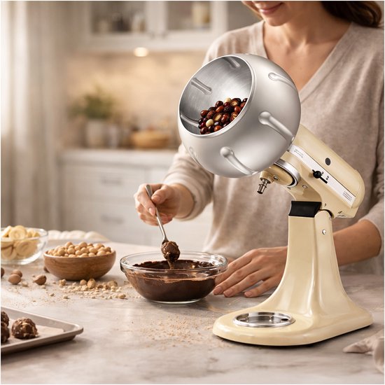 Coating Machine Opzetstuk RVS voor KitchenAid 4.5QT & 5QT Tilt-Head Stand Mixers van MMOBIEL - Coating Machine Accessoire voor Gelijkmatig Gecoate Noten, Chocolade, Gevriesdroogd Fruit & Snacks van Merkloos — afbeelding 3