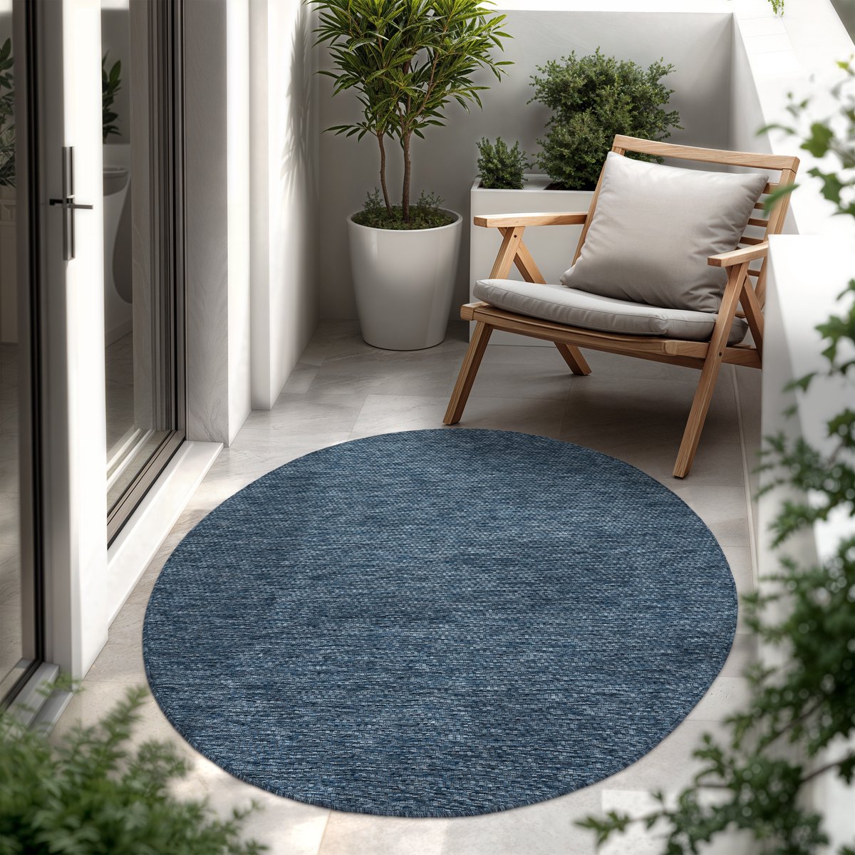 Paco Home In-& Outdoor Balkon Terras Keukenvloerkleed Eenkleurig Gemêleerd Patroon 160 cm Rund