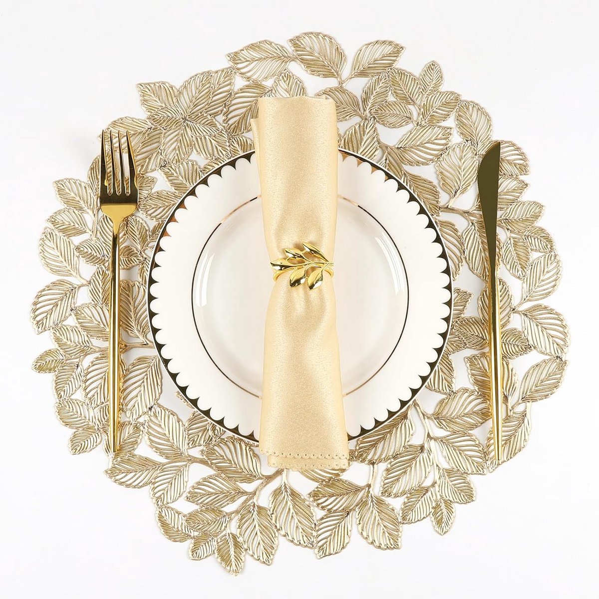 Set van 6 Ronde Goudkleurige Placemats - Metalen Tafelmatten voor Eettafel Decoratie