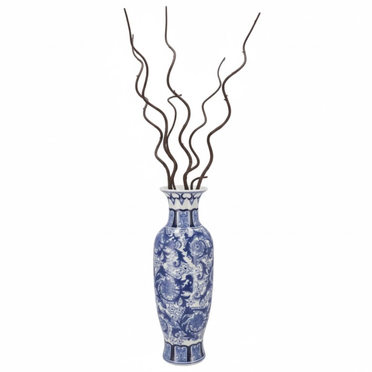 DK design Chinese vaas Asian - blauw - porselein - D15 x 43 cm - bloemenvaas