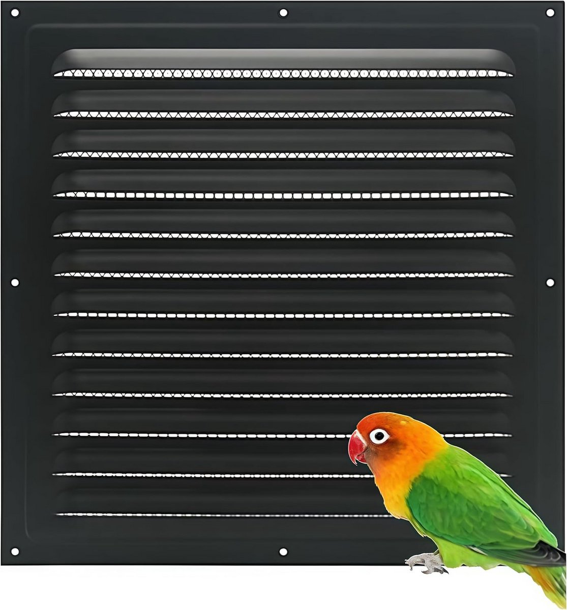 Vierkante Ventilatieopening Zwart Metaal met Ingebouwd Hor 30x30 cm