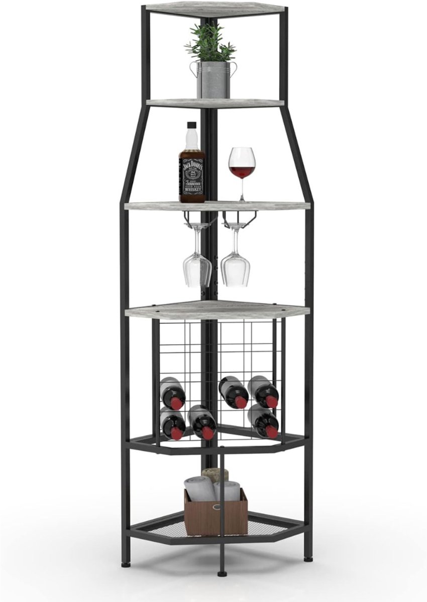 AMA® Barkast - Wijnrek - Thuisbar - Grijs - 36x36x171cm