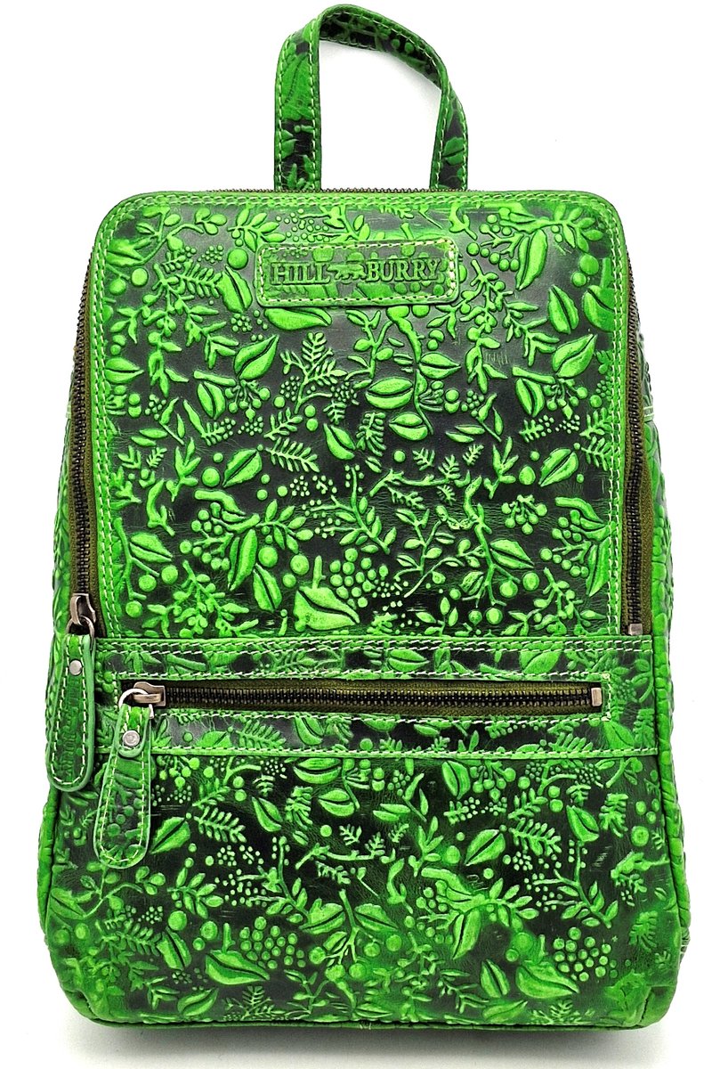 Boutique Trukado - Hillburry Rugtas met Relief Bloemen groen - (bxhxd) ca. 26cm x 26cm x 9cm