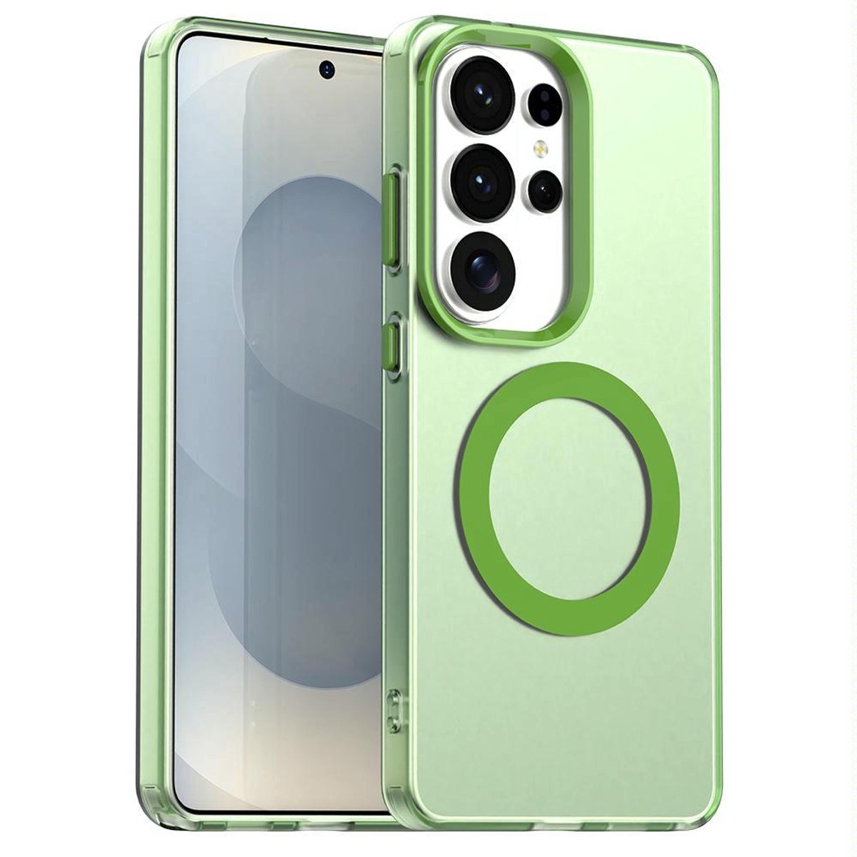 Mobigear Hoesje geschikt voor Samsung Galaxy S26 Ultra MagSafe Telefoonhoesje Hardcase | Mobigear Shockproof Backcover | Geschikt voor MagSafe | Geschikt voor Draadloos Opladen met Magnetische Ring | Geschikt voor MagSafe Case - Groen