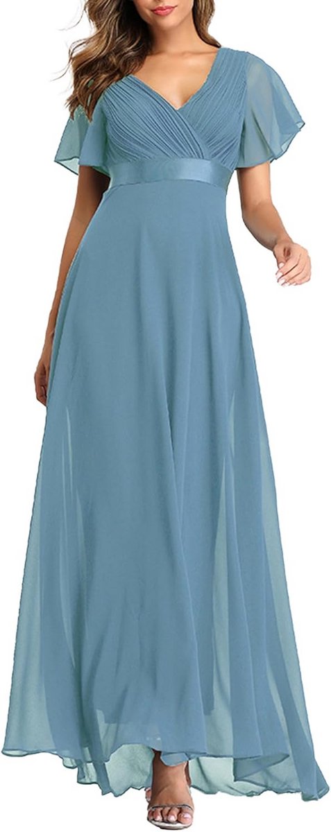 Elegante Avondjurk Dames A-lijn Chiffon V-hals Lange Baljurk voor Feest of Bruiloft