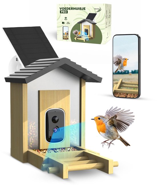 Gerole®-Slim Vogelvoederhuisje met Camera – Vogelhuisje met WiFi & Solar – HD Camera-Nachtzicht – Live Vogels Kijken via App – Voor Tuin & Balkon