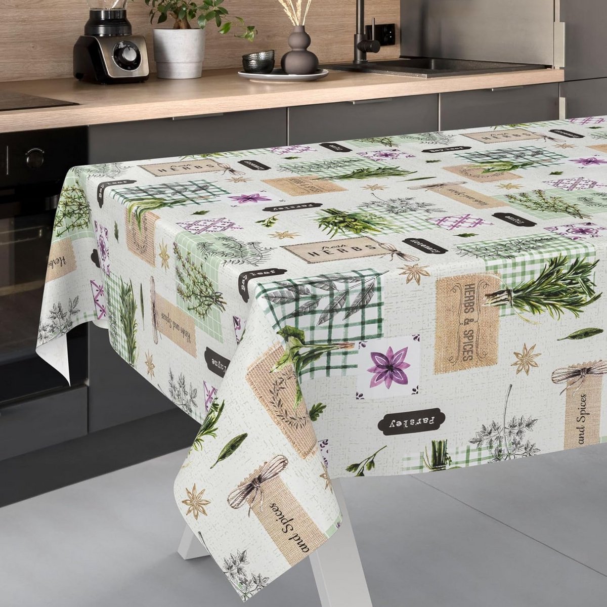 Wasbaar en Waterafstotend Tafelkleed met Kruidenprint, 300x140 cm