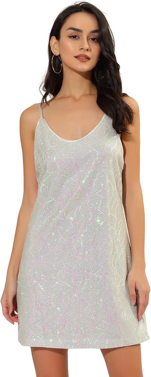 Glitter Pailletten Jurk Dames Spaghettibandjes V-Hals Feest Cocktail Mini Jurkje