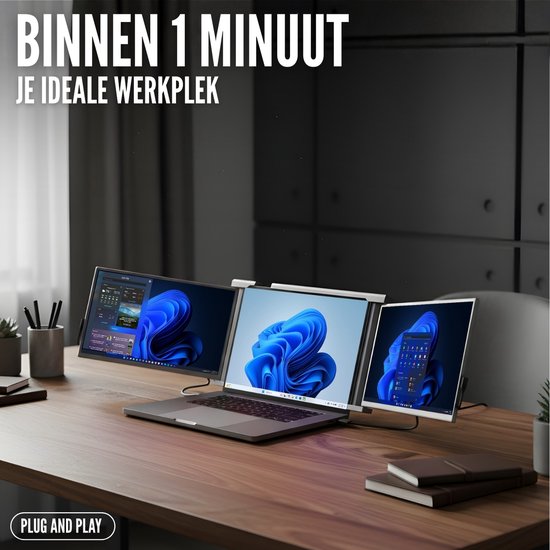Moniteur portable triple Full HD - Modèle 2 câbles - 2 x 14 pouces IPS - Plug & Play - Écran Extra pour ordinateur portable - Moniteur tri-écran