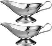 Sauskom - 2 Stuks - Juskom - RVS - Juskom Sauciere - Dipschalen - Met schenktuit en handvat - Sauskom op voet - Kruidenbeker - Keukengerei - Geschikt voor saladedressings, koffie, melk, bouillon en zwarte peper - 14*6*5.3 cm - Zilver