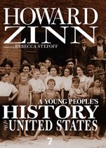 Boekomslag van "A Young People's History of the United States" door Howard Zinn, met een sepia-foto van een groep kinderen en volwassenen voor een bakstenen muur.