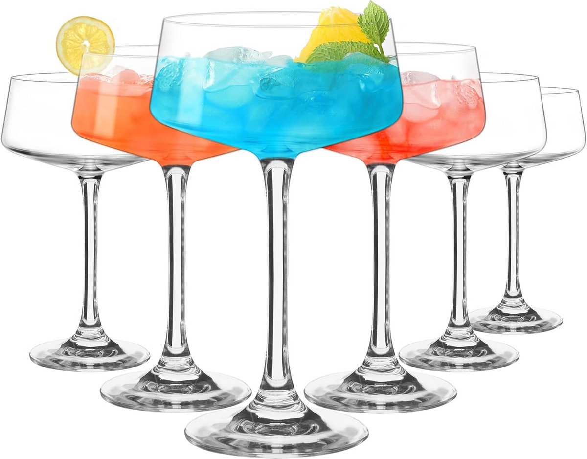 Set van 6 Kristallen Cocktailglazen 240 ml voor Martini, Champagne en Cocktails