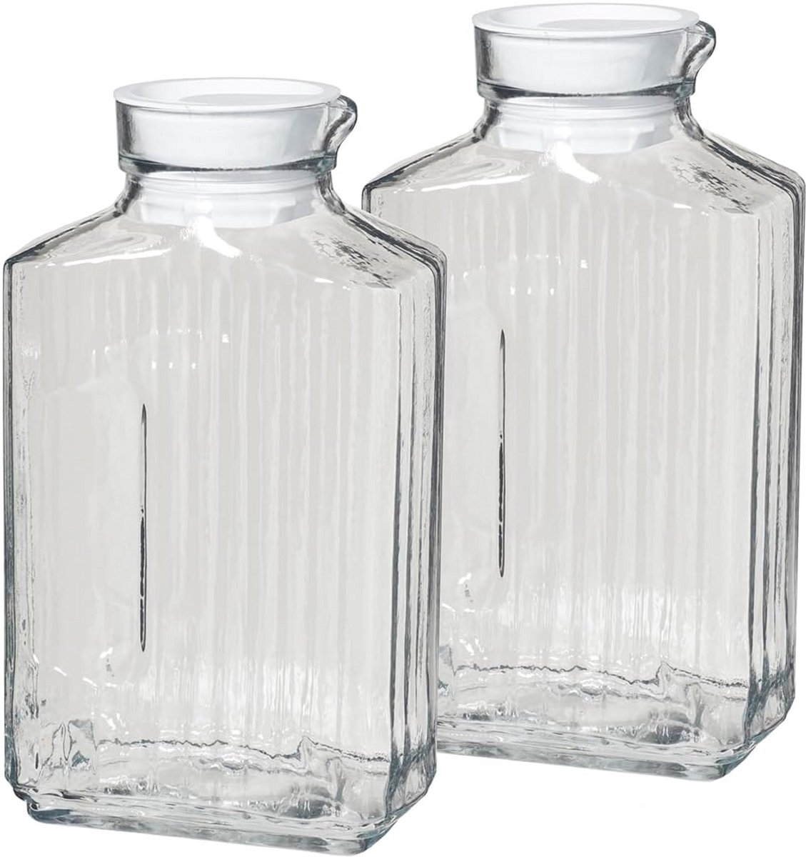 Glazen Karaf met Deksel 2 Liter - Serveerkan voor Water, IJsthee en Limonade (Set van 2)