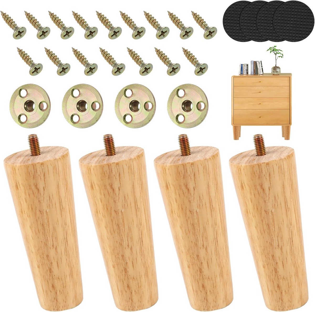 4x Houten Meubelpoten Set (12 cm) - Stevige Eiken Poten voor Bank, Tafel, Kast en Commode