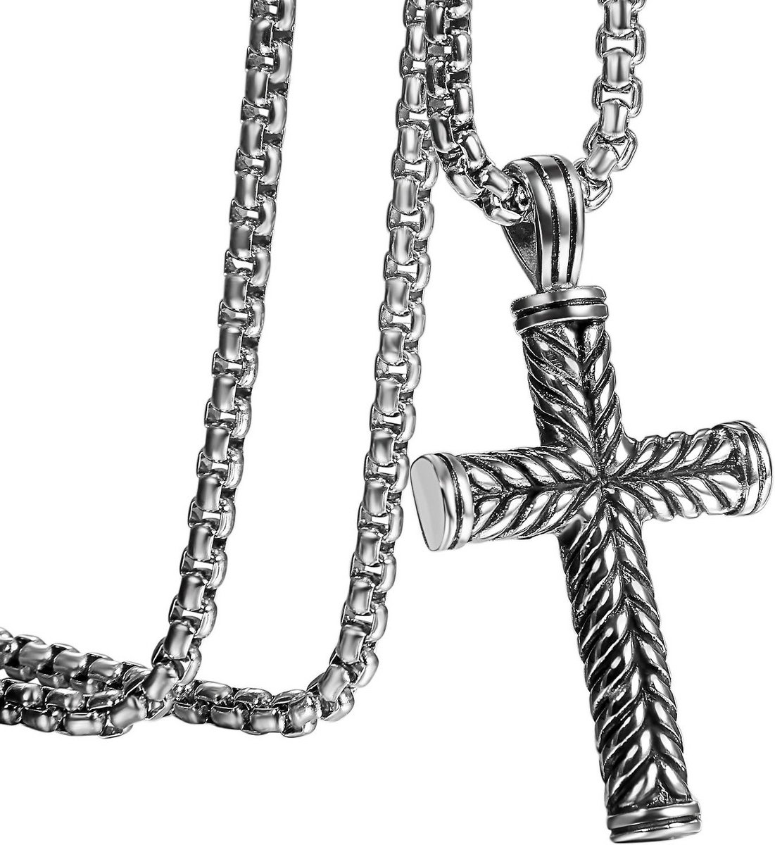 Heren Kruis Hangertje RVS met 55cm Schakelketting - Roestvrij Staal, Zilverkleurig