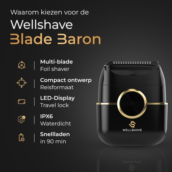 Wellshave® Scheerapparaat Mannen - 4 Blade Foil Shaver - Elektrische Shaver en Trimmer - Head Shaver - Blade Baron