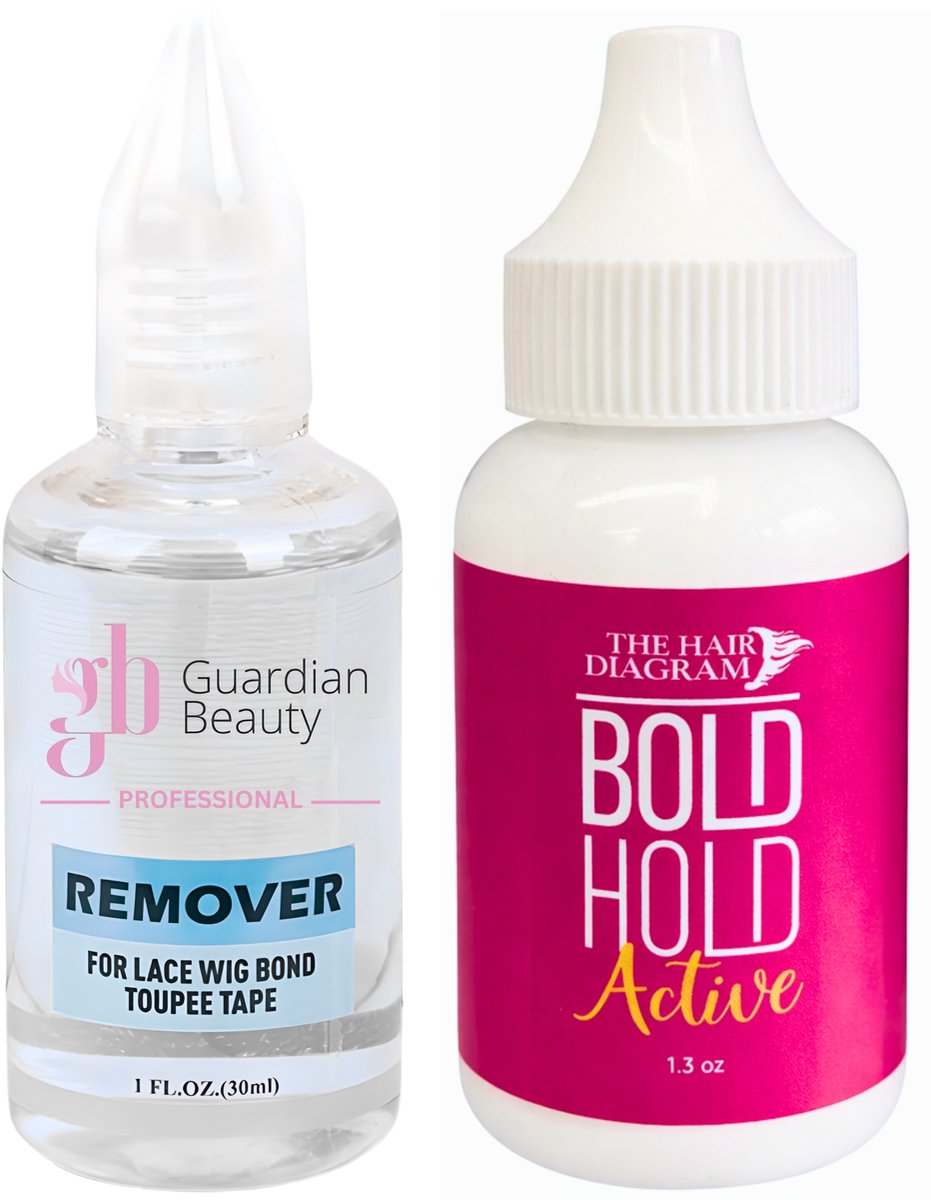 Pruik Lijm & Guardian Beauty Remover Set - The Hair Diagram - Bold Hold - Active - 1.3 oz. + GB Remover - Transparant - For Lace Wig Bond and Toupee Tape - 1 stuk - 30ml - Haarextensions