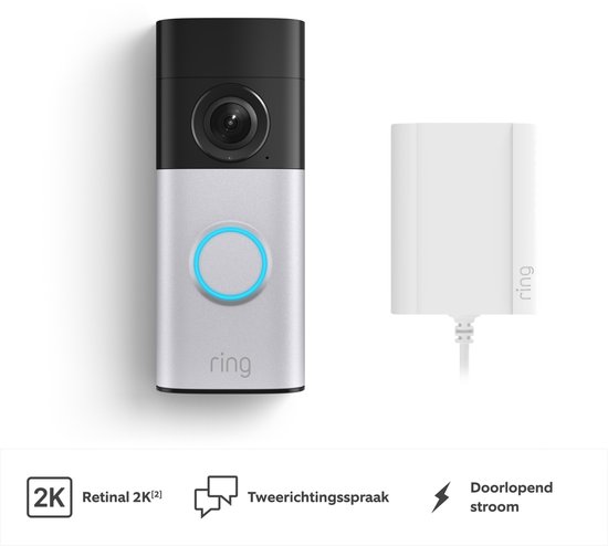 Ring Wired Video Doorbell Plus - Plug-In Adapter - Satijn Nickel - Retinal 2K van Ring — afbeelding 2