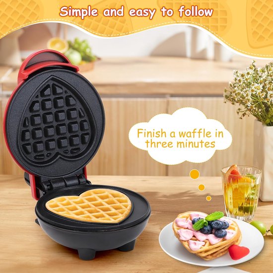 Mini Wafelijzer Hartvorm - Compacte Wafelmaker met Antiaanbaklaag - Belgische Wafels - Geschikt voor Ontbijt, Kinderfeestjes & Feestdagen — afbeelding 5