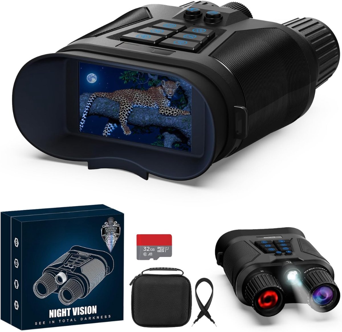 Zyrex® Nachtkijker - Nachtzichtkijker - Infraroodkijker - 10-voudige Zoom - 32 GB Geheugenkaart - Zwart - 21cm x 21cm x 9cm