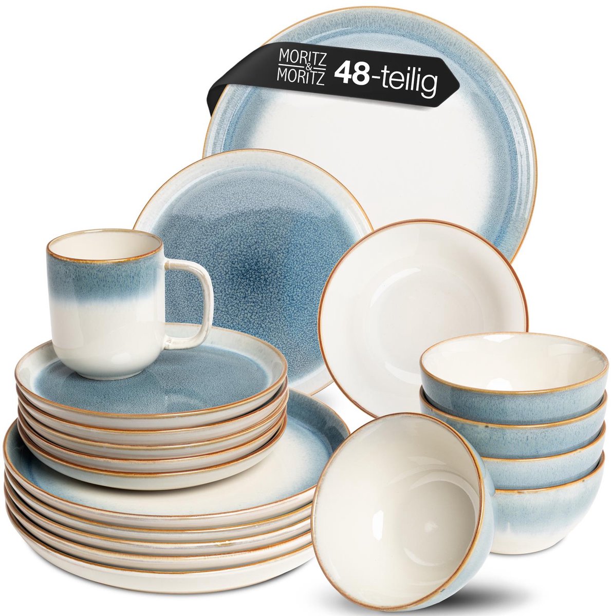 Moritz & Moritz TARENTO Serviesset voor 12 personen – 48-delig steengoed servies – Blauw