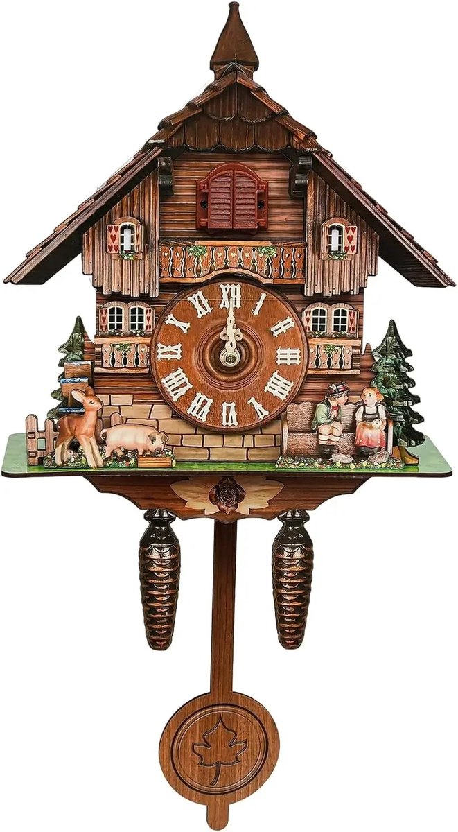 DIMICO - Klok - Klokken - Wandklokken - Houten koekoeksklok - Multicolor - Antiek - Auto swing slinger - Woonkamer - Klokkenspel
