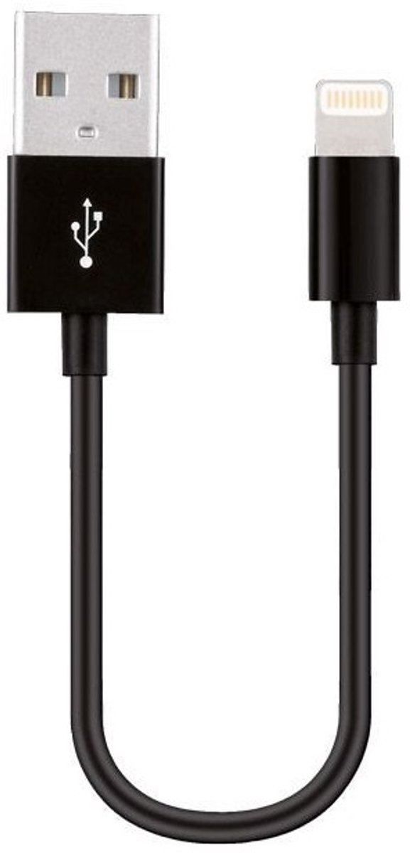 USB naar Lightning kabel - Oplaadkabel - Geschikt voor Iphone - Oplader en data kabel - 10 cm - Zwart - Korte oplaadkabel - Jonyx