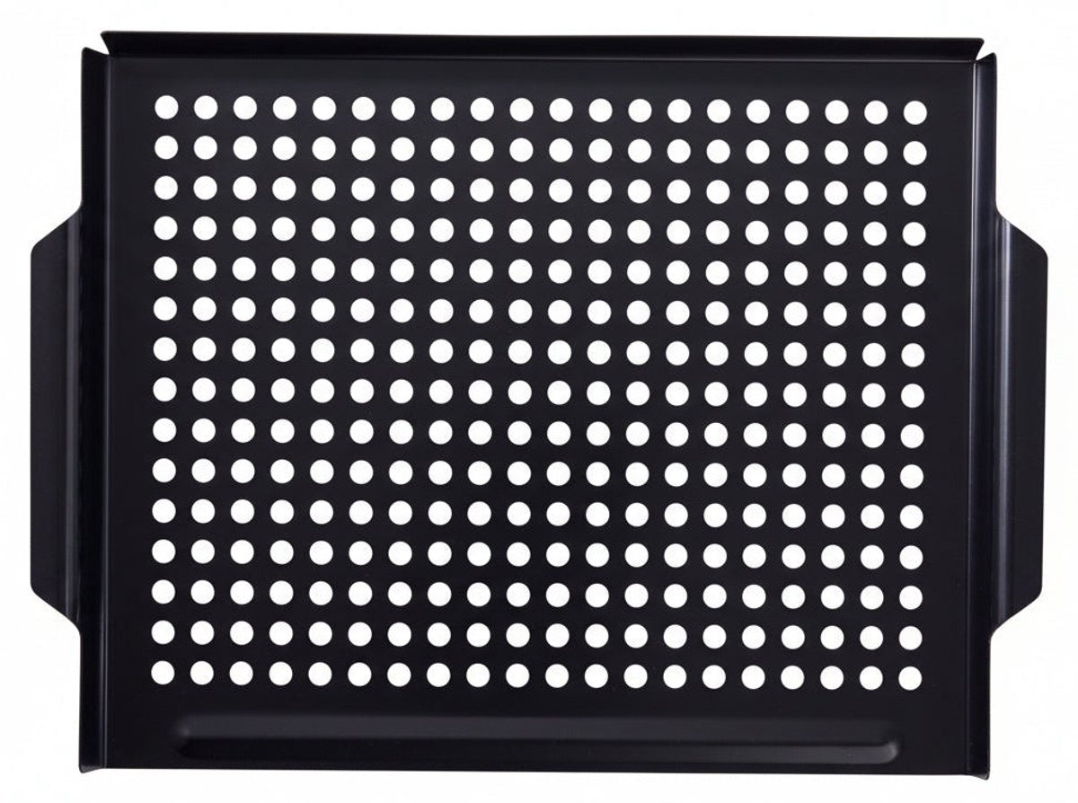 Cookinglife BBQ Grillplaat Fire & Flavour - Antikleef Grilloppervlak - Grill Plate - Metaal Zwart - Hittebestendig - 38 x 28 cm