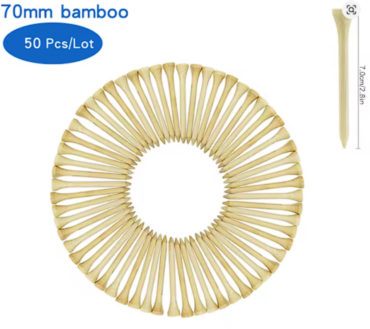 Bamboe Golf Tee- 70mm - 50 stuks-Golftrainingsmateriaal - Trainingsmaterialen - Golfset