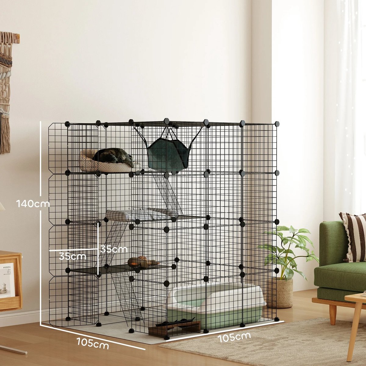 Zolara Modulaire dierenkooi - Kattenhuis - Ren voor kleine dieren en katten - Kattenkooi - Dierenkooi - Dierenverblijf - Zwart