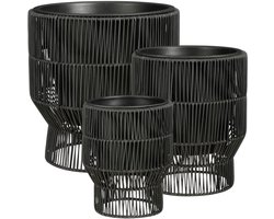 Mica Decorations Peta Bloempot op Standaard voor Buiten – Set van 3 – Plantenpot voor Bloemen en Buitenplanten – Bloempotten voor Buiten – Zwart