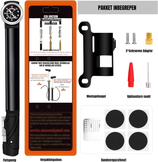 Quvo® Fietspomp met Drukmeter - Fietspomp Klein - Fietspomp Handmatig - Zwart - 4 cm x 4 cm x 28 cm — afbeelding 2