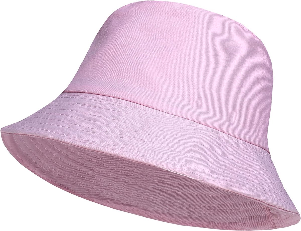 Buckethat - Vissershoedje - Festival hoedje - Zonnehoed - Emmerhoed - Hoofddeksel - Katoen - Zomeraccessoire - Volwassenen - One size fits all - Lichtroze - Jonyx