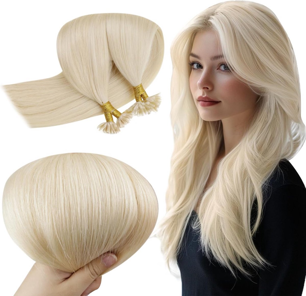 Keratine Haarverlenging U-Tip 30 cm Platinablond Warm Natuurlijk Haar 50 Strengen