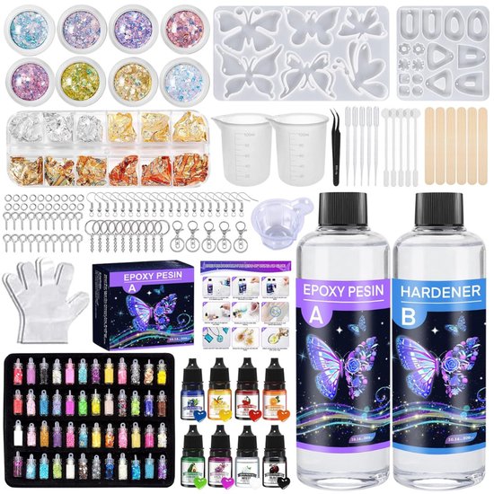 MIRA® Epoxy Starterspakket - Zelf Sieraden Maken Set – Resin Starterskit Inclusief Giethars En Mallen – Veelkeurig - 21cm x 21cm x 11cm