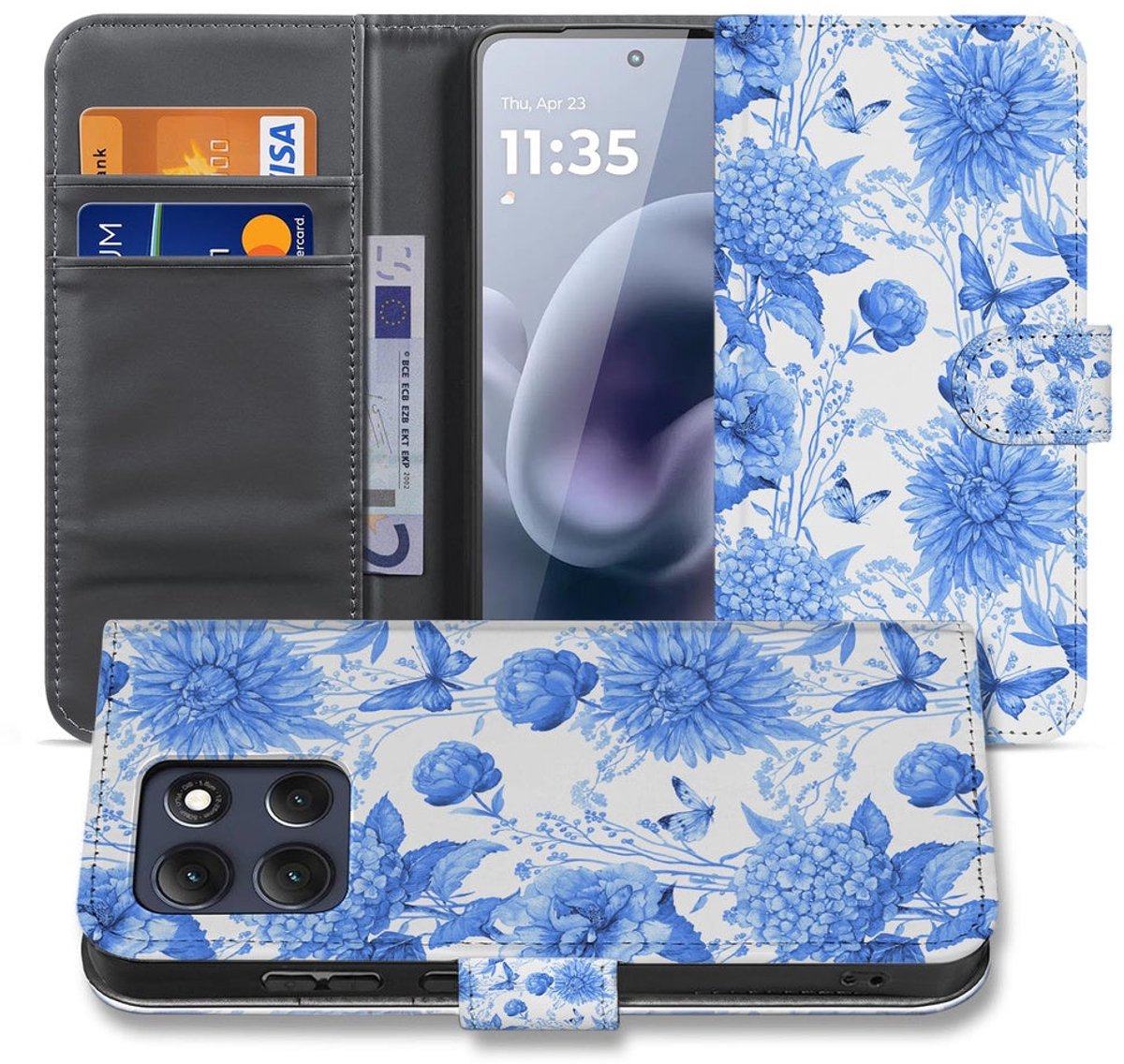 Book Case Motorola Moto G86 Blauw Bloemen