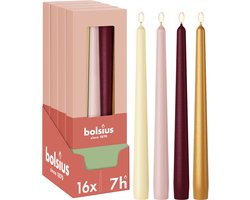 Bolsius Dinerkaarsen Set - 16 stuks - Haptic Luxury - Ivoor - Roze - Rood - Goud - 7 Branduren