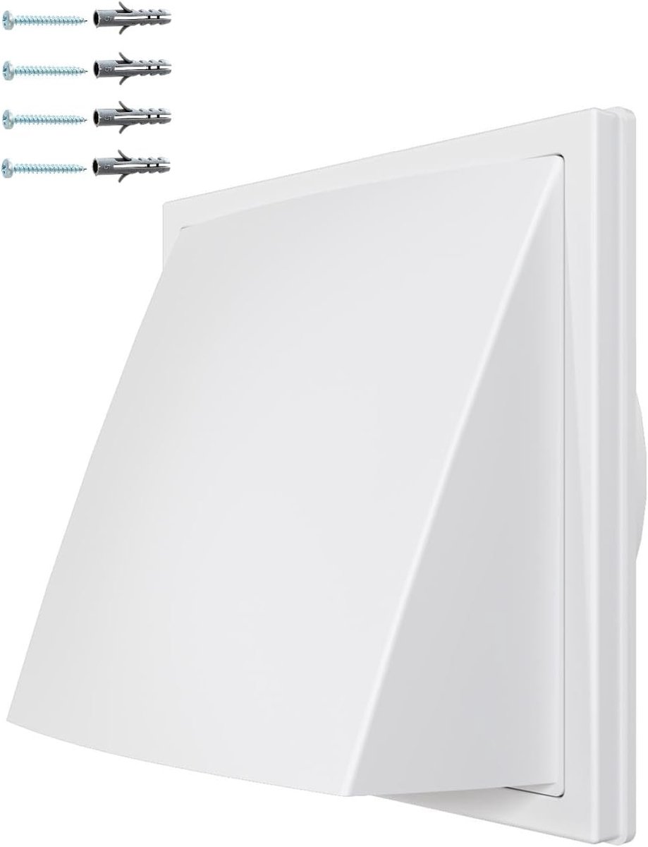 Witte Muurventilatiekap 150mm met Terugslagklep | Weerbestendig ASA Ventilatie Rooster