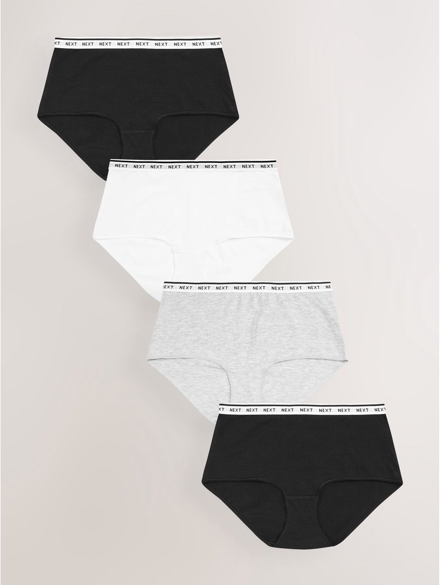 Next - Dames - Set van 4 katoenen midislips met logo - Zwart