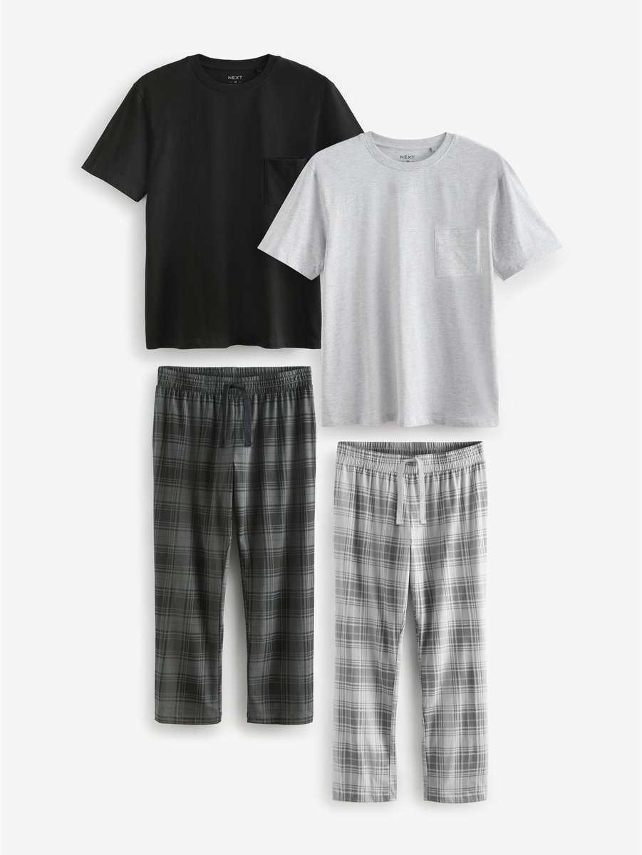 Next - Heren - Set van 2 jersey pyjama's met korte mouwen - Zwart