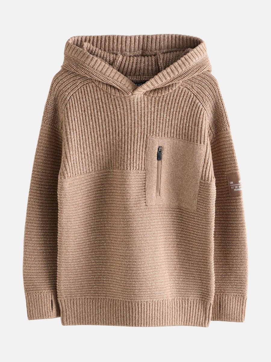 Next - Jongens - Gebreide utility-hoodie - Bruin