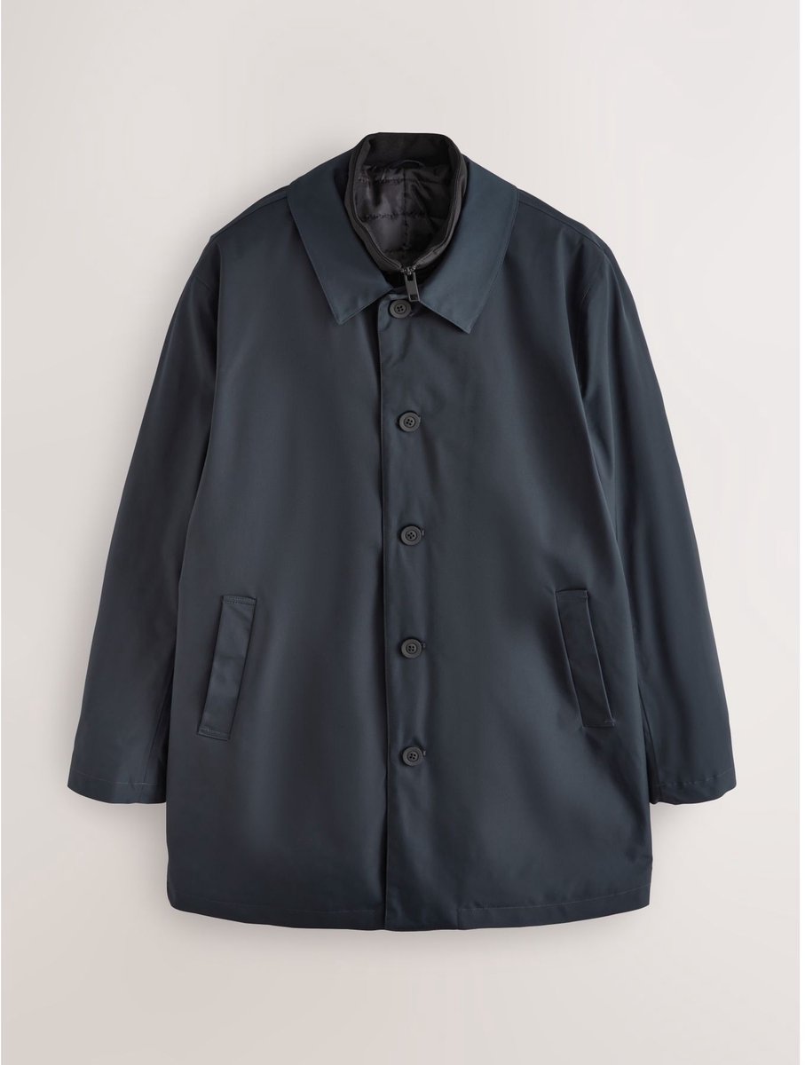 Next - Heren - Regenbestendige, gewatteerde jas met trechterhals - Blauw