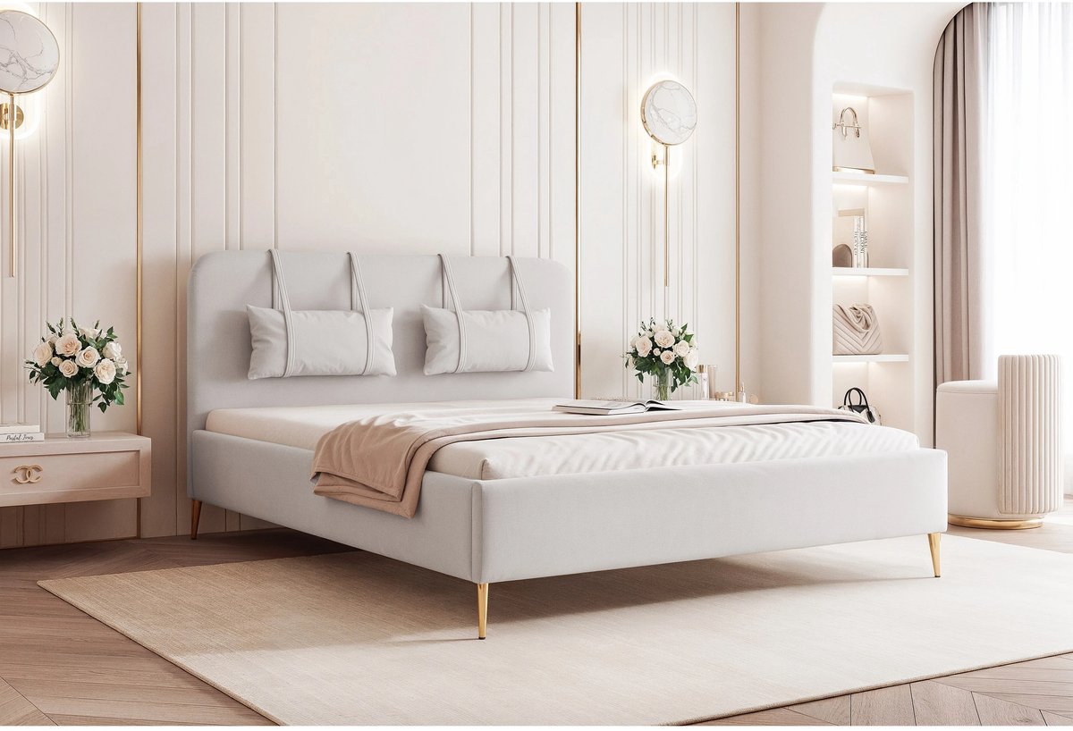 Laura Gestoffeerd Tweepersoonsbed 200x200 cm – Luxe Opbergbed met Lattenbodem en Dream Velvet Bekleding – Lichtgrijs – Hoogwaardige Moderne Design Slaapkamer – Laura