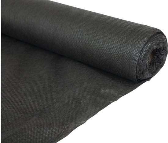 Kinzo Anti worteldoek - zwart - 1,5 x 8 meter - polyester - onkruiddoek - onkruidbestrijding/moestuin ondergrond doek