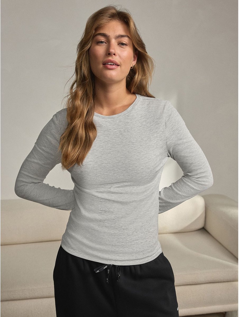 Next - Dames - Hidden Support Ribbed Long Sleeve Top - Grijs