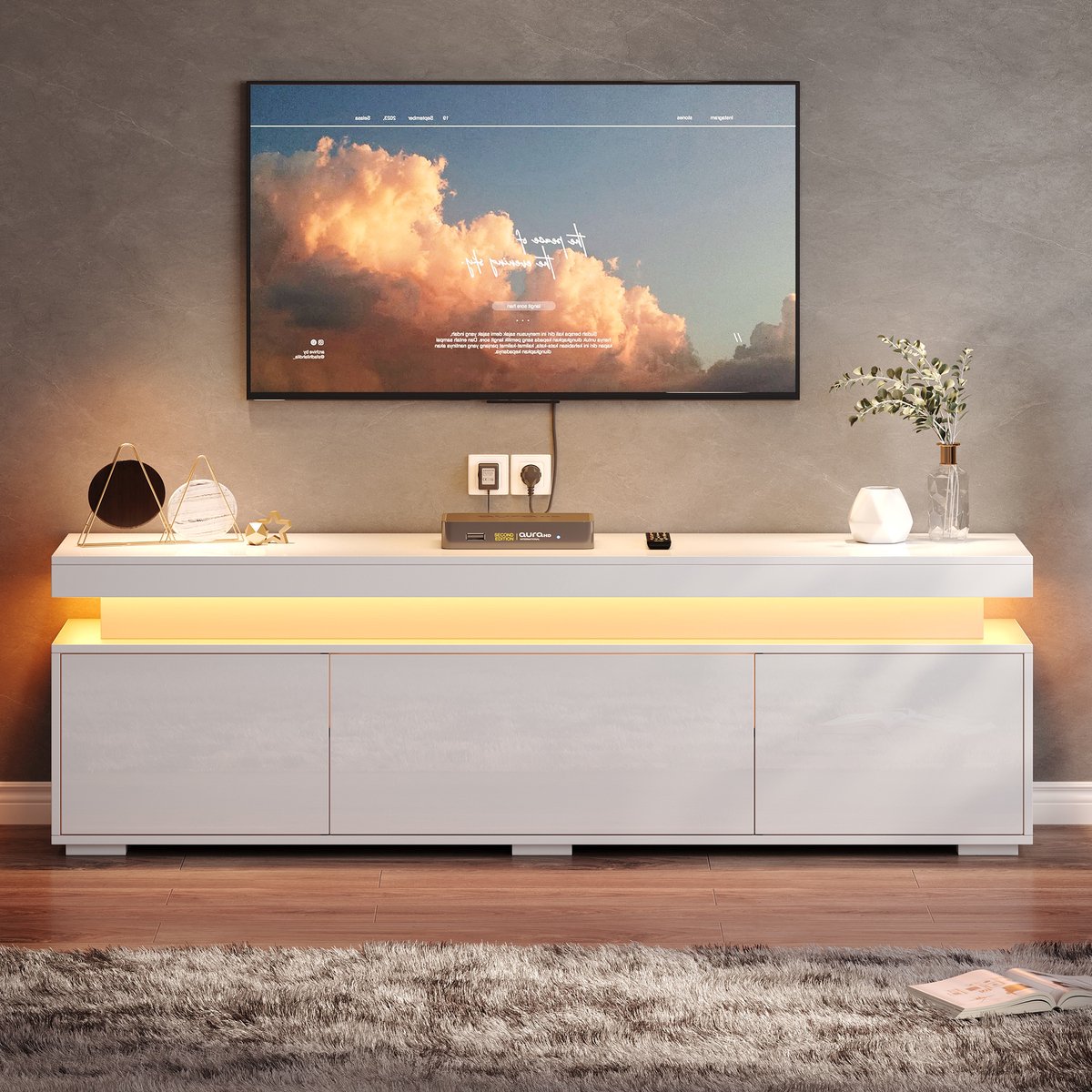 REDOM Tv-Meubel - Met 3 Deuren En 4 Opbergvakken - Vrijstaand - Woonkamer - Spaanplaat - Wit - 150 X 35 X 43 Cm