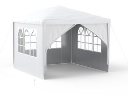 Paviljoen 3x3m - Partytent - Met Zijwanden En Vensters - Tuinpaviljoen - Polyester - UV-bescherming - Waterdicht - Windbestendig - Buitentent - Wit - NAIZY