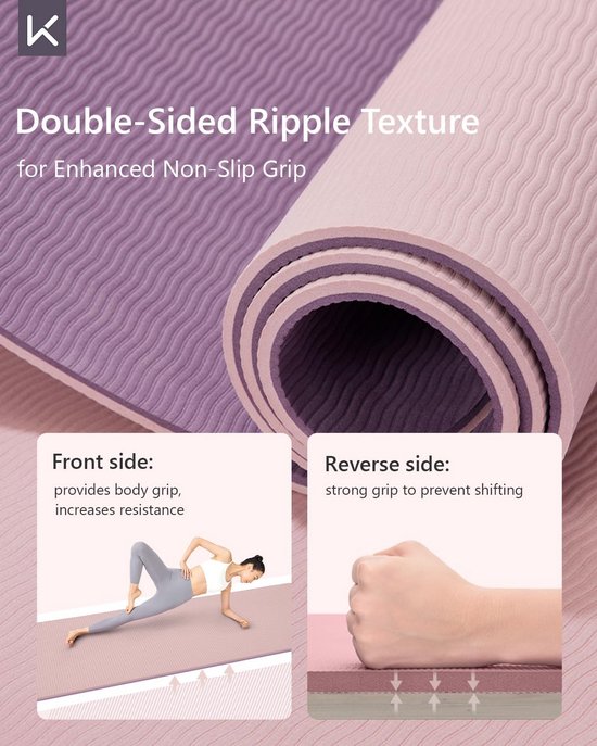 Antislip Yogamat TPE 7mm Dik voor Pilates en Fitness - Dubbelkleurig en Lichtgewicht — afbeelding 2