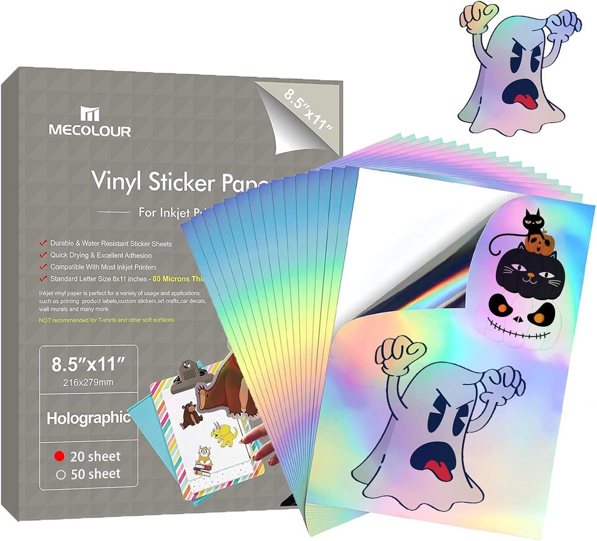 Printbaar Holografisch Stickerpapier, Waterdicht en Scheurbestendig - 20 Vel