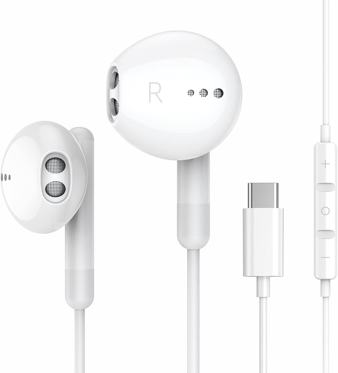 TENZHVXI - Wired Earbuds - Usb-C Headphones - 14,2 Mm Driver / 1,2 M Kabel - 1 Paar - Voor Iphone 17/16/15 - Wit